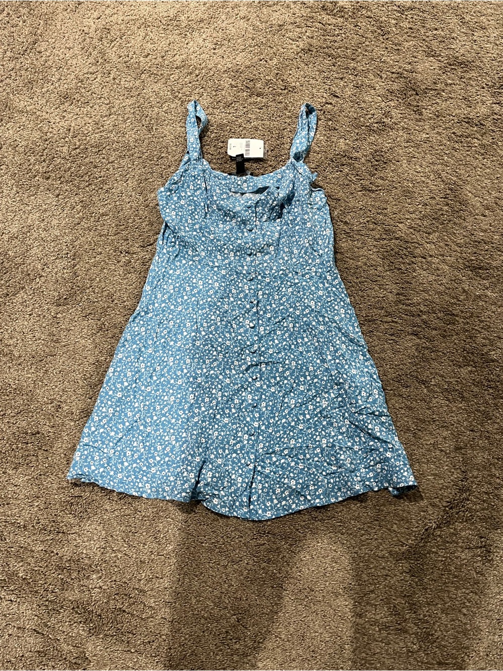 Blue Floral Button-Front Mini Dress
